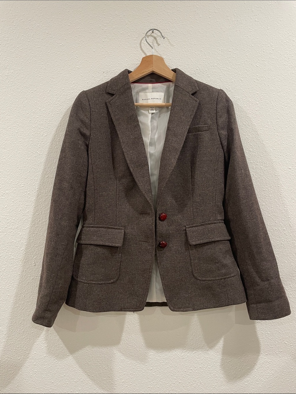 Banana Republic Wool Blend Dark Brown Tailored Blazer Buttons Elbow Pads Size 0